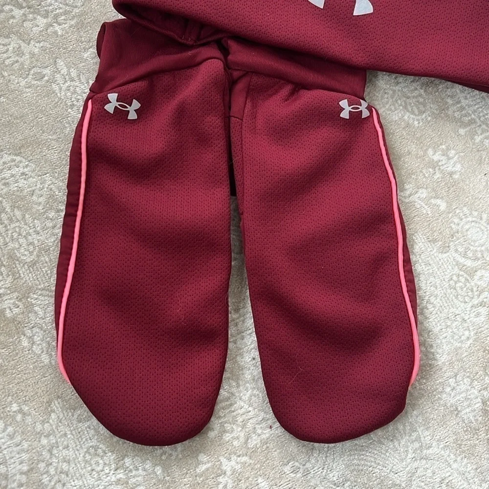 Brand New Under Armour Maroon Fleece Headband Earband & Mittens Set Running
